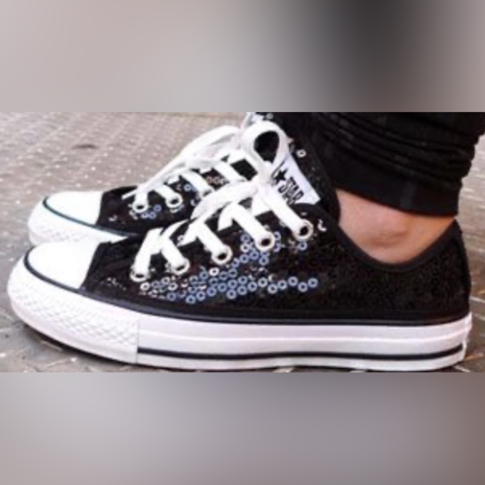 Black Sequin Adorned Converse All Stars Size 6